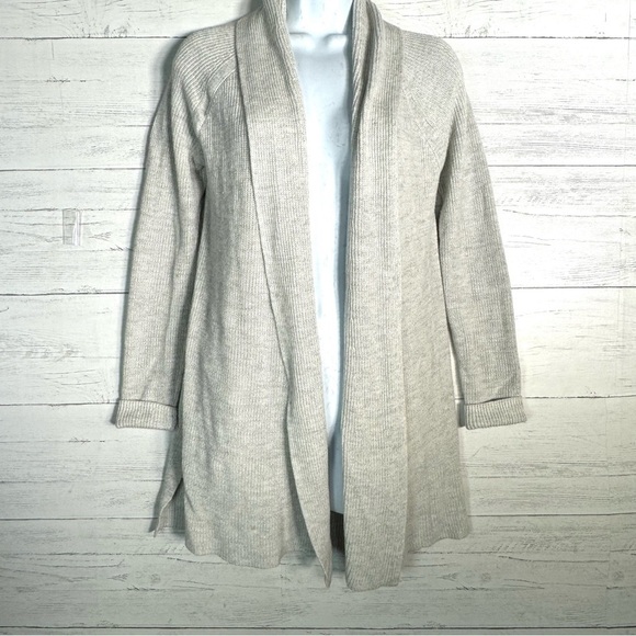 Athleta Horizon Gray Ribbed Long Cardigan Sweater Open Front - Picture 3 of 7